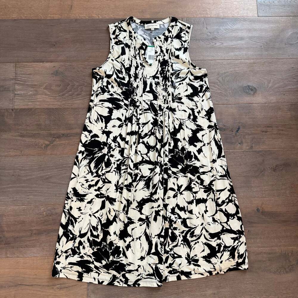 Jones New York Sport Black & White Floral Sleeveless Maxi Dress ~ Size L ~ NWT